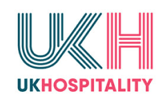 UK Hospitality logo in blue and pink