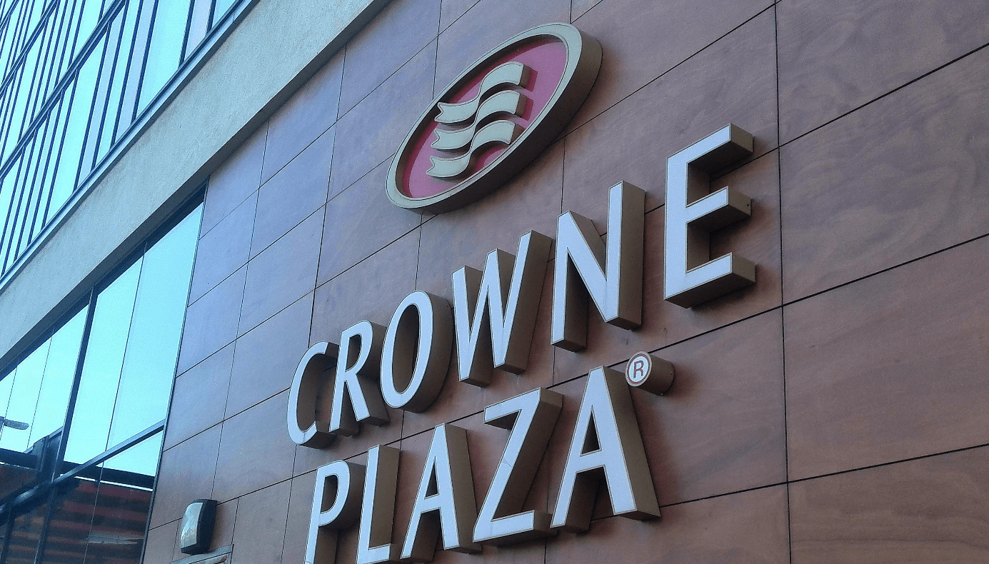 Exterior sign of Crowne Plaza Hotel